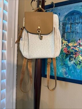 Calvin Klein White & Tan Logo Mini Backpack